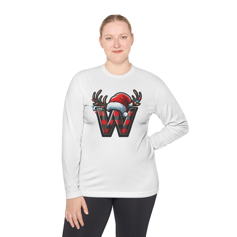Christmas design with the first letter of name Merry Christmas Festive HolidayT-Shirt White Long Sleeve T Shirt W Birthday Hat (White, XX Large) Tee-68 (White, XX Large) - Image 1