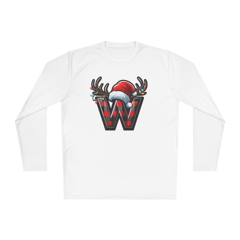 Christmas design with the first letter of name Merry Christmas Festive HolidayT-Shirt White Long Sleeve T Shirt W Birthday Hat (White, XX Large) Tee-68 (White, XX Large) - Image 3