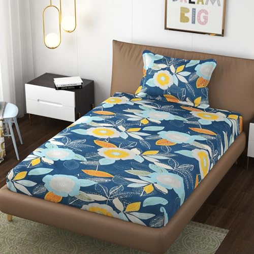 Furnofy 140 GSM Elastic Fitted Single Bedsheet (78 * 48 inches with 6" to 8" Pocket Size) with 1 Pillow Cover (18x 27 inches) - Floral Multicolors - Image 3
