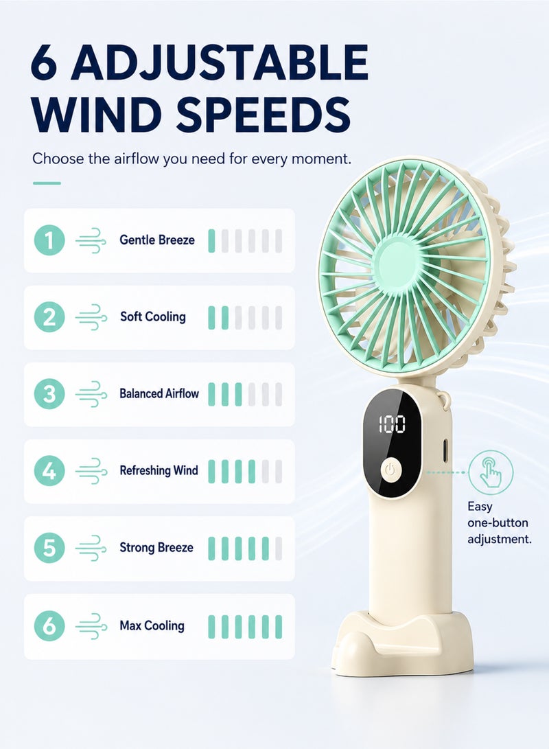 Portable Handheld Fan, USB Rechargeable Foldable Mini Fan with Digital Display, 6 Speed Personal Cooling Fan for Travel, Office, Home, Outdoor Activities - Image 4