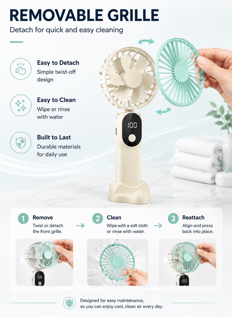 Portable Handheld Fan, USB Rechargeable Foldable Mini Fan with Digital Display, 6 Speed Personal Cooling Fan for Travel, Office, Home, Outdoor Activities - Image 5
