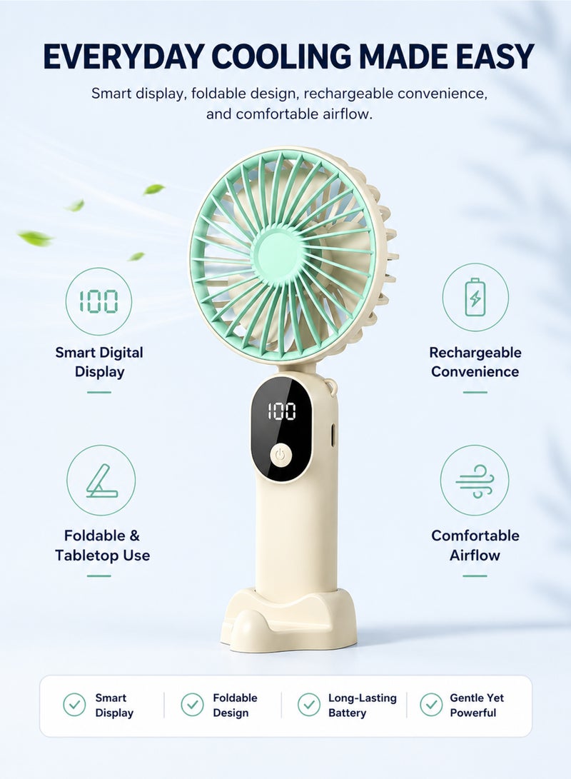 Portable Handheld Fan, USB Rechargeable Foldable Mini Fan with Digital Display, 6 Speed Personal Cooling Fan for Travel, Office, Home, Outdoor Activities - Image 3