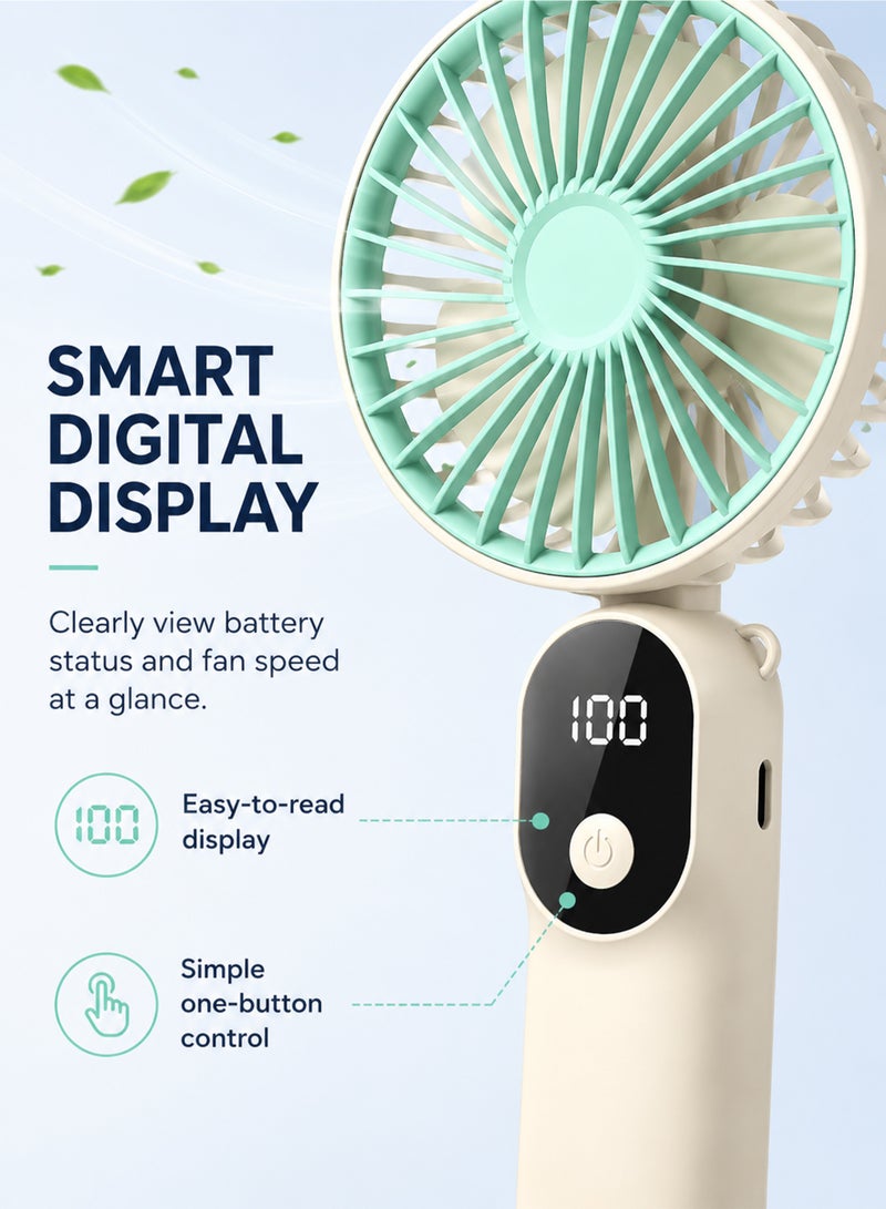 Portable Handheld Fan, USB Rechargeable Foldable Mini Fan with Digital Display, 6 Speed Personal Cooling Fan for Travel, Office, Home, Outdoor Activities - Image 2