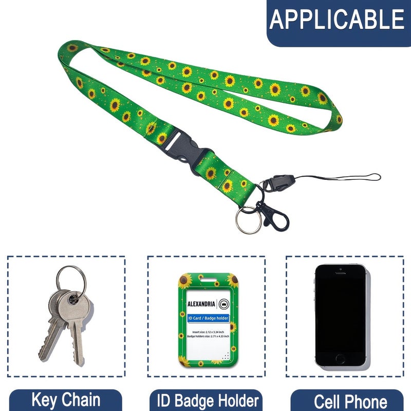 3 Sets 2D Sunflower Lanyard with Card Holder Detachable Safety Buckle Polyester Closure For Keys Phones ID Cards Badges Bus Cards Credit Cards Ideal For School Company Exhibition Activities - Image 3