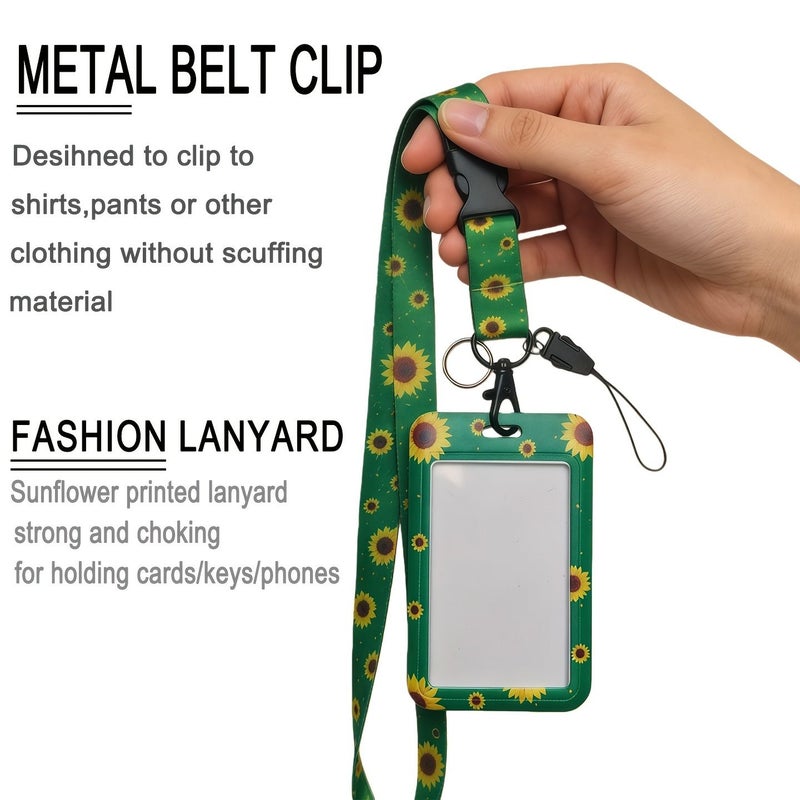 3 Sets 2D Sunflower Lanyard with Card Holder Detachable Safety Buckle Polyester Closure For Keys Phones ID Cards Badges Bus Cards Credit Cards Ideal For School Company Exhibition Activities - Image 5