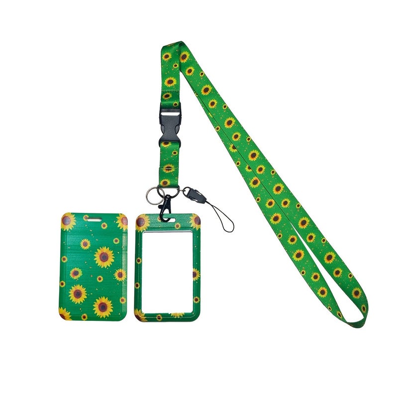 3 Sets 2D Sunflower Lanyard with Card Holder Detachable Safety Buckle Polyester Closure For Keys Phones ID Cards Badges Bus Cards Credit Cards Ideal For School Company Exhibition Activities - Image 4