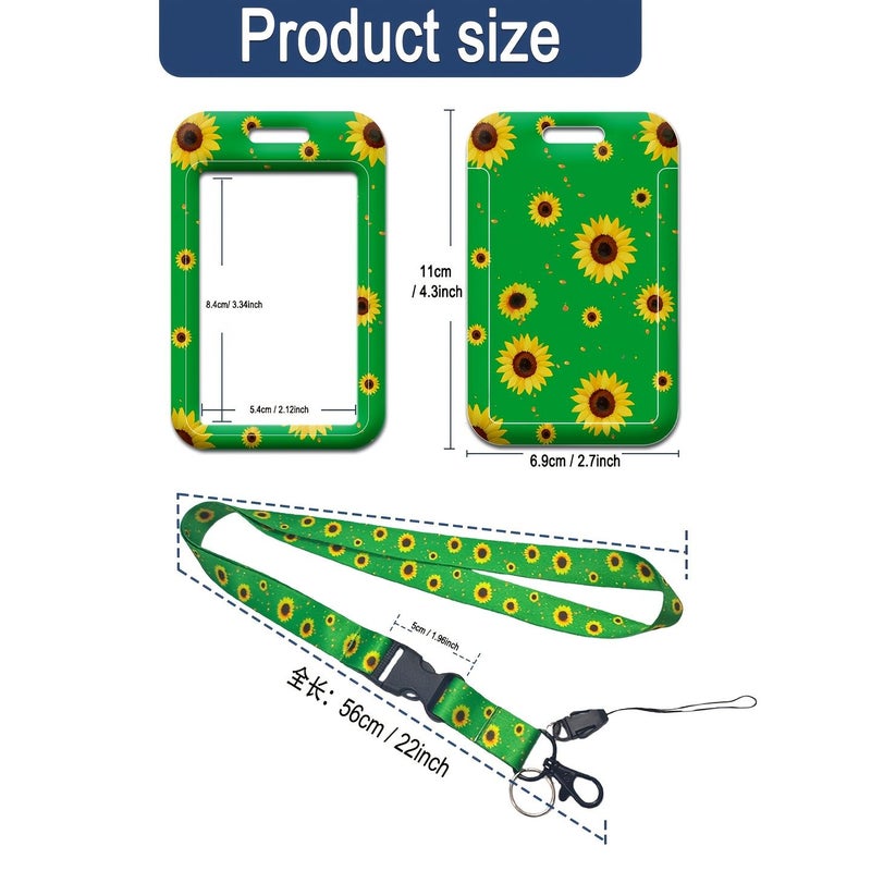 3 Sets 2D Sunflower Lanyard with Card Holder Detachable Safety Buckle Polyester Closure For Keys Phones ID Cards Badges Bus Cards Credit Cards Ideal For School Company Exhibition Activities - Image 2
