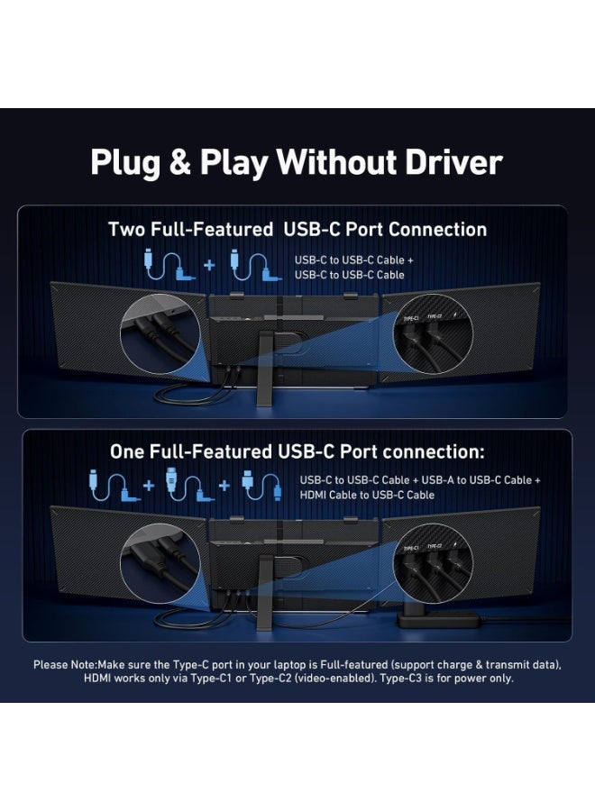 شاشة توسيع لابتوب ثلاثية 14 بوصة، شاشة محمولة FHD 1080P IPS، تصميم خفيف الوزن 1.36 كجم، Plug & Play عبر USB-C وHDMI، متوافقة مع أجهزة اللابتوب 13 إلى 17.3 بوصة وأنظمة Windows وMac وChromeOS - Image 5