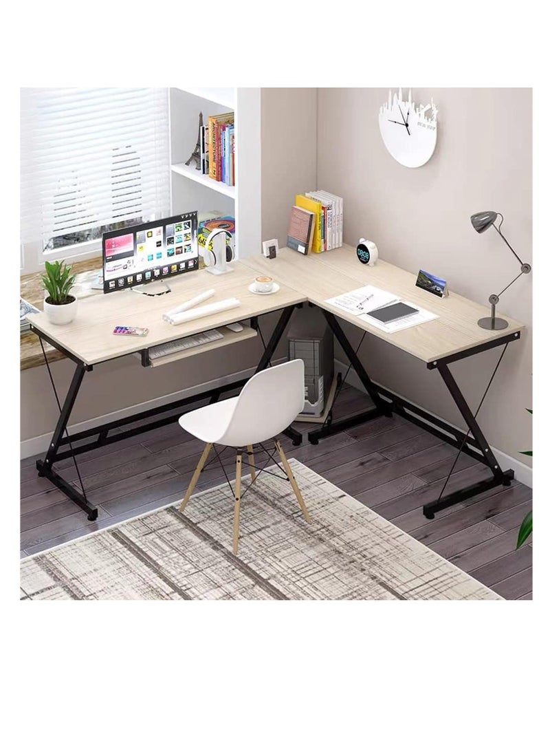 Generic - L Shaped Corner Desk, Large Computer Desk, Gaming Desk with Keyboard Tray and Main Frame , Writing Study Table for Home Office (ZZ-White Maple) - Image 1