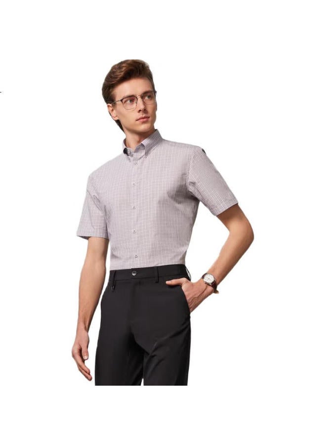 Youngor Men'S Shirt Summer, Young Men'S Business Casual, High-End Short-Sleeve Shirt, Gray Plaid, Size 40 - Image 2
