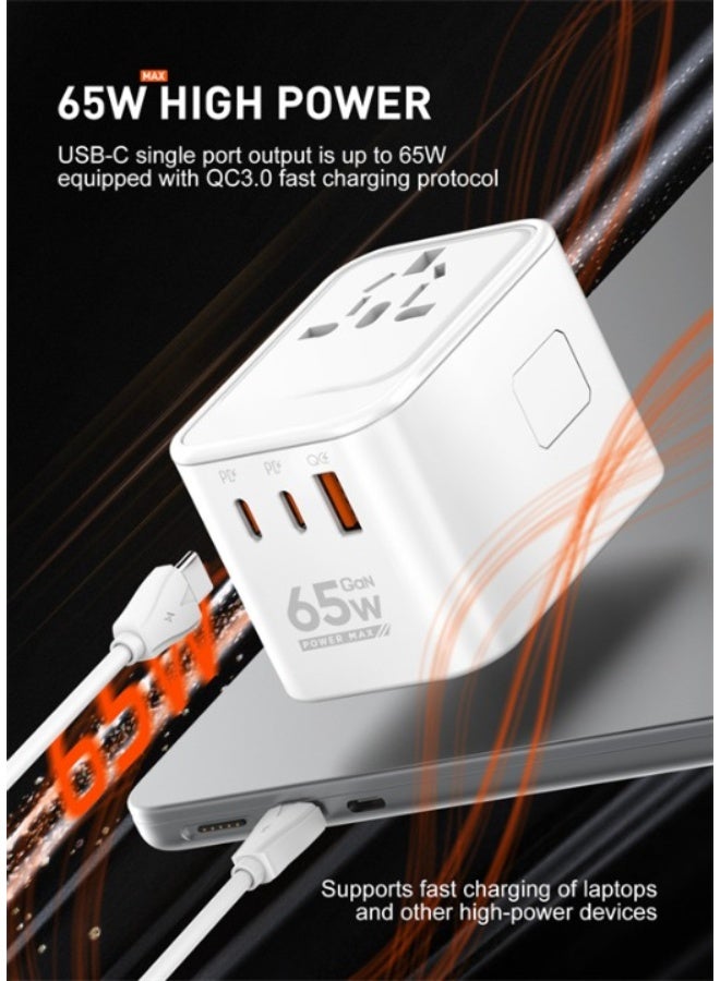 REBENUO 65W Universal Travel Adapter International Plug Adapter With 2 USB -C Fast Charging All In One Worldwide Wall Charger UK US AUS EU - Image 2