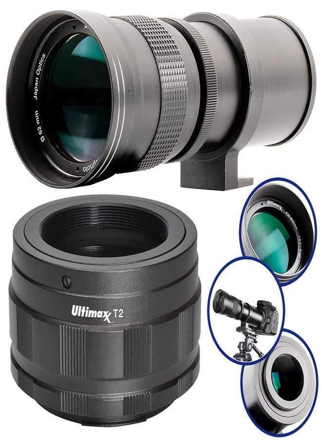 Ultimaxx 420-800mm f/8.3-16 Super HD Manual Telephoto Zoom T-Mount Lens Kit for Canon EOS R & RP Mirrorless Cameras - Includes: T-Mount to Canon RF-Mount Adapter & More - Image 1