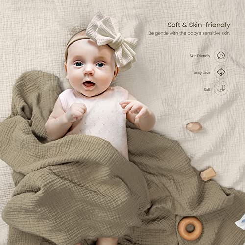 Lulu moon lulumoon Muslin Swaddle Blanket Baby - Cotton Swaddling Blanket Soft Baby Receiving Blankets Neutral 2Pack(Olive) - Image 3