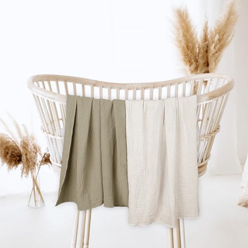 Lulu moon lulumoon Muslin Swaddle Blanket Baby - Cotton Swaddling Blanket Soft Baby Receiving Blankets Neutral 2Pack(Olive) - Image 4