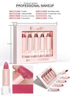 CmaaDu 5 Colors Matte Lipstick Set Waterproof Long-Lasting Moisturizing Makeup Gift Kit  - Image 3