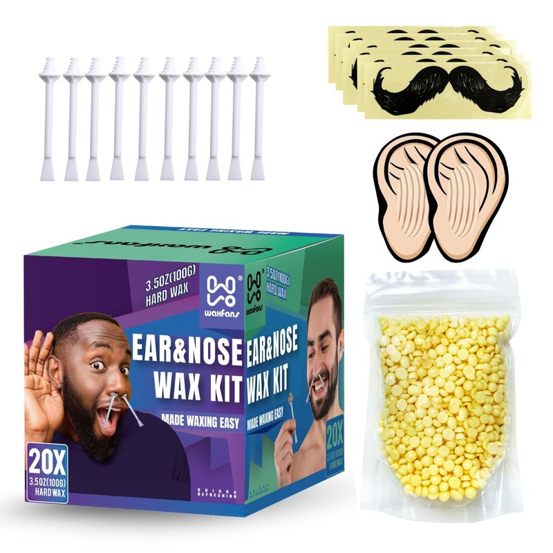 Nose Wax Kit Men,Ear Hair Wax Kit,100g Wax,for 20 Uses,Nose & Ear Hair Removal for Men and Women,Long-lasting for 4 Week (Purple)