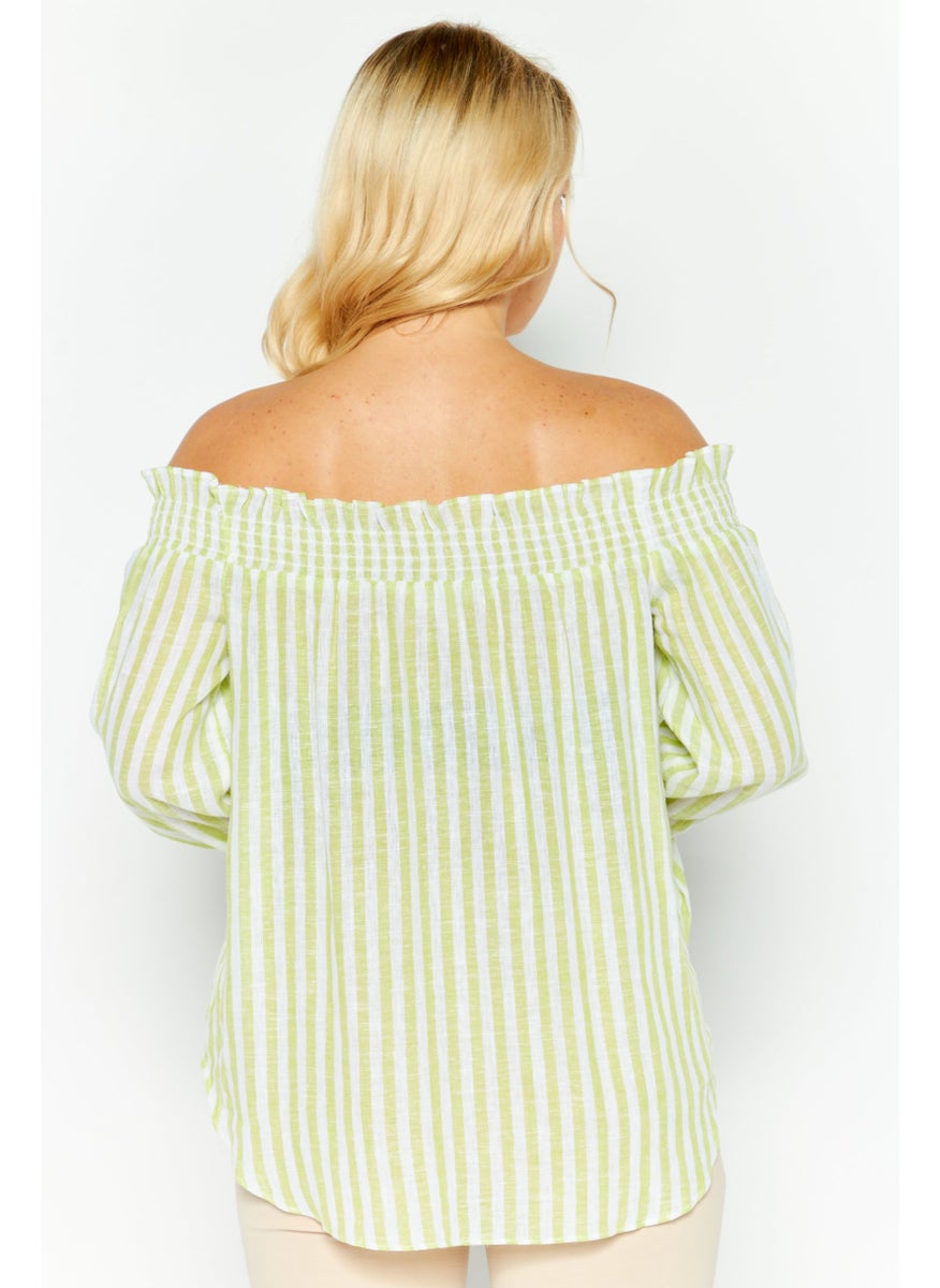 Women Off Shoulder Long Sleeves Stripe Blouse, Green - pzsku/Z58229632F0ED50DD03ABZ/45/_/1727187956/e61d04c0-529b-4d73-ad52-e614e3928001