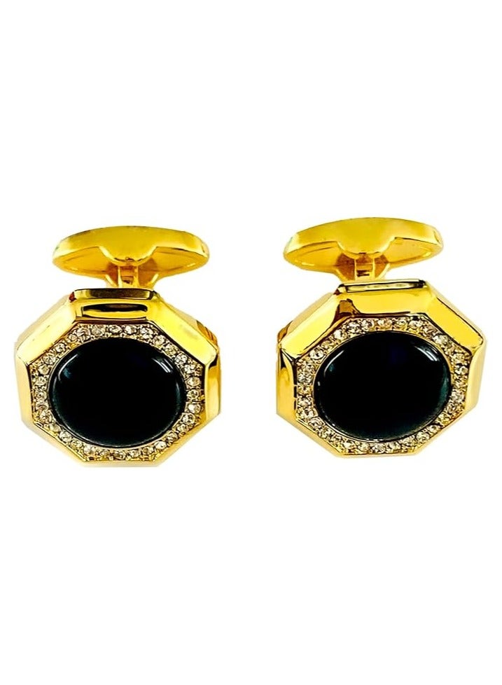 SEGMA 24-K Gold Plated Cufflinks With Black Onyx Stone - Image 1