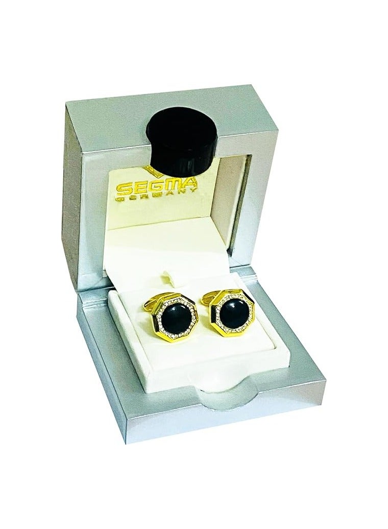 SEGMA 24-K Gold Plated Cufflinks With Black Onyx Stone - Image 4