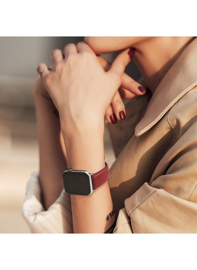 Fullmosa - Fullmosa Leather Bands Compatible with Apple Watch Band 42mm 44mm 45mm 49mm,Yola Leather Bracelet Apple Watch Band Compatible for iWatch Ultra 2 Ultra SE2 SE Series 9 8 7 6 5 4 3 2 1,Red - Image 1