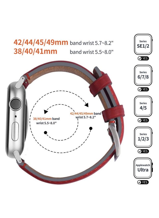 Fullmosa - Fullmosa Leather Bands Compatible with Apple Watch Band 42mm 44mm 45mm 49mm,Yola Leather Bracelet Apple Watch Band Compatible for iWatch Ultra 2 Ultra SE2 SE Series 9 8 7 6 5 4 3 2 1,Red - Image 1