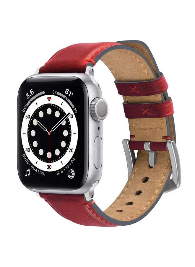Fullmosa - Fullmosa Leather Bands Compatible with Apple Watch Band 42mm 44mm 45mm 49mm,Yola Leather Bracelet Apple Watch Band Compatible for iWatch Ultra 2 Ultra SE2 SE Series 9 8 7 6 5 4 3 2 1,Red - Image 1