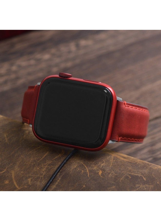 Fullmosa - Fullmosa Leather Bands Compatible with Apple Watch Band 42mm 44mm 45mm 49mm,Yola Leather Bracelet Apple Watch Band Compatible for iWatch Ultra 2 Ultra SE2 SE Series 9 8 7 6 5 4 3 2 1,Red - Image 1