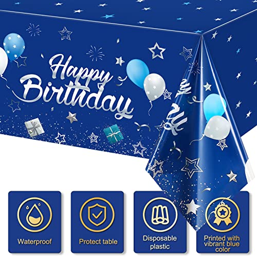 Tegeme Navy Blue Party Supplies Stars Happy Birthday Tablecloths Starry Confetti Table Covers for Kids Boys Girls Baby Shower Birthday Party Decorations(Navy Blue and Silver,3 Pack) - Image 4