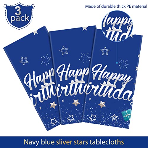 Tegeme Navy Blue Party Supplies Stars Happy Birthday Tablecloths Starry Confetti Table Covers for Kids Boys Girls Baby Shower Birthday Party Decorations(Navy Blue and Silver,3 Pack) - Image 3