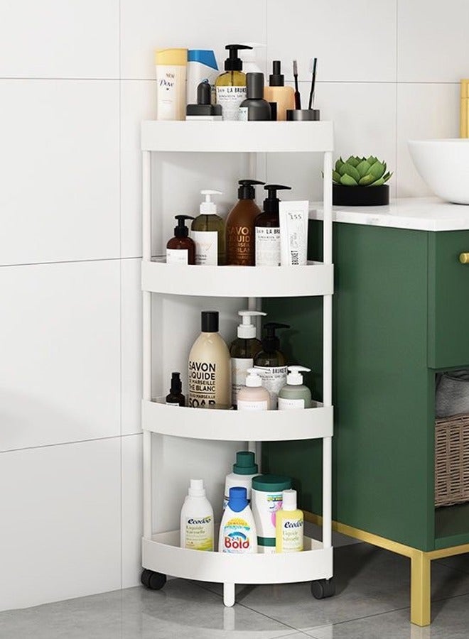 4-Tier Storage Trolley Cart, Storage Organizer Trolley with Wheels, Bathroom Mobile Shelving Organizer Triangle Corner Shelf Rack, Utility Rolling Cart Kitchen Storage Organizer for Bathroom, Laundr  - Image 1