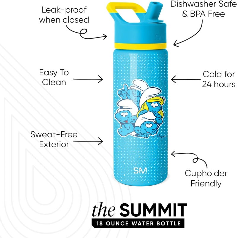 Simple Modern Kids Summit Water Bottle with Straw Lid | Smurfs 18oz Stainless Steel Cup Insulated Tumbler for Boys, Girls, School | Smurfs Polka Dots - Image 1