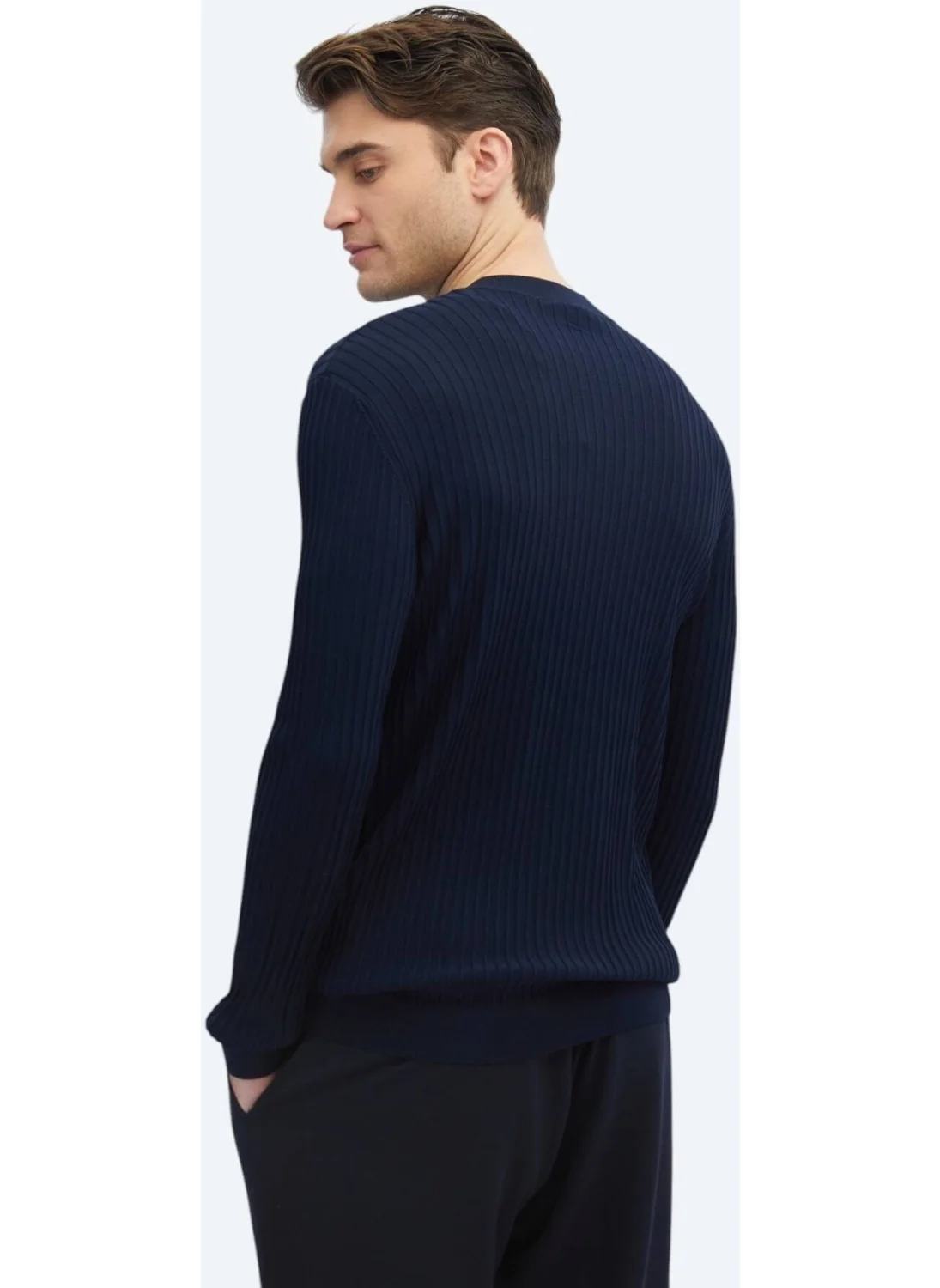 Kip Navy Blue Half Turtleneck Patterned Sweater