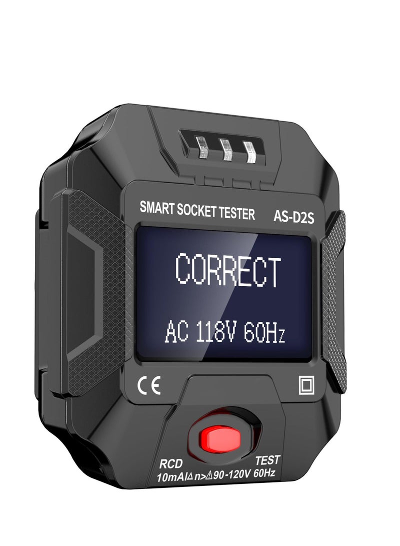 Outlet Tester with LCD Display,Electrical GFCI Trip Tester, Receptacle Detector for 3 Prong AC Voltage Sockets, Identifies Wiring Problems in Plain English  - Image 1