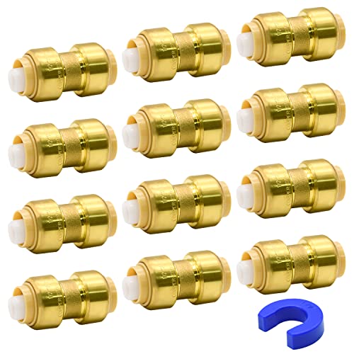 Ruby Q 12 Pack 1/2” Push-to-Connect Plumbing Fittings, Pushfit Straight Coupling Plumbing Fittings with Disconnect Clip for Copper, PEX, CPVC Pipe - Image 1