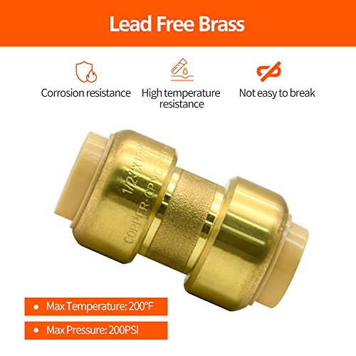 Ruby Q 12 Pack 1/2” Push-to-Connect Plumbing Fittings, Pushfit Straight Coupling Plumbing Fittings with Disconnect Clip for Copper, PEX, CPVC Pipe - Image 5