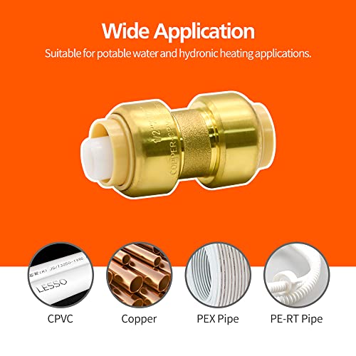 Ruby Q 12 Pack 1/2” Push-to-Connect Plumbing Fittings, Pushfit Straight Coupling Plumbing Fittings with Disconnect Clip for Copper, PEX, CPVC Pipe - Image 4