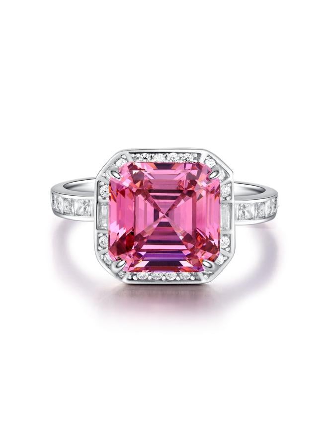S925 Sterling Silver Diamond Ring Women's Rouge Deep Powder Tourmaline Color Treasure Ring Full Diamond Square Bag Shaking Voice Live Broadcast