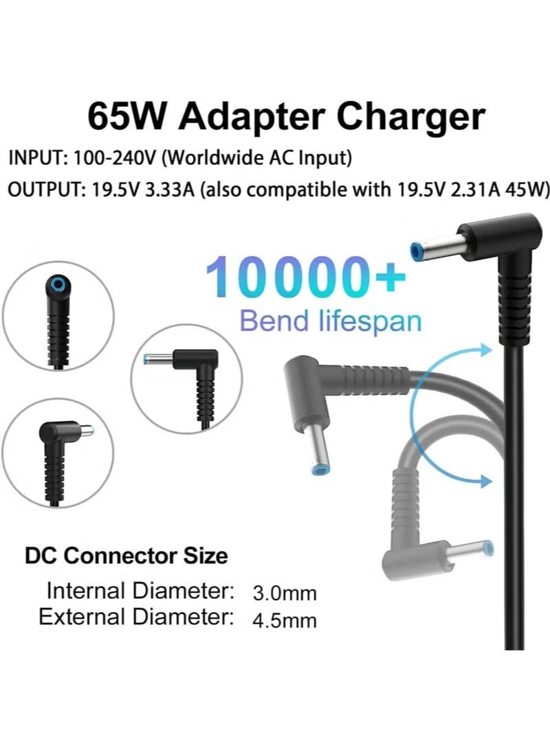 MOSH 65W AC Replacement Charger for HP Laptops, 19.5V 3.33A Power Adapter Compatible with HP Pavilion 15, EliteBook, ZBook, 250 255 G2 G3 G4 G5, Chromebook 14 Series, Includes 710412-001, 709985-002, PA-1650-30HE - Image 4