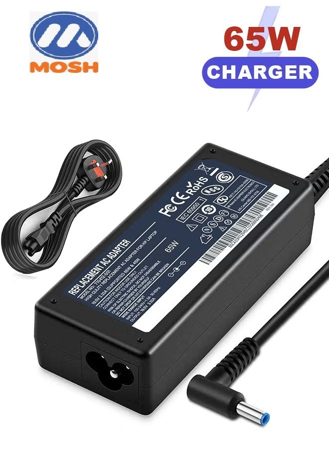 MOSH 65W AC Replacement Charger for HP Laptops, 19.5V 3.33A Power Adapter Compatible with HP Pavilion 15, EliteBook, ZBook, 250 255 G2 G3 G4 G5, Chromebook 14 Series, Includes 710412-001, 709985-002, PA-1650-30HE - Image 1