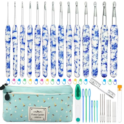 Hobekoee 14 Sizes Crochet Hooks Set225mmB10mmN Ergonomic Handle Crochet Hook for Arthritic HandsLong Crochet Needles Set with Case for Beginners and Enthusiasts - Image 1