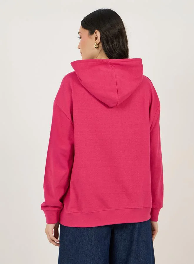 Styli Regular Fit Slogan Print Contrast Lining Hoodie