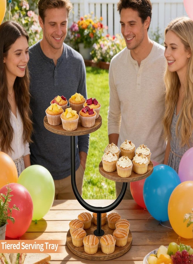 LLAXERGU Cupcake Stand, 3 Tier Cake Stand Wood Cupcake Tower Rustic Dessert Table Display Set Tiered Tray Stand Dessert Stands Serving Tray for Party Farmhouse Decor - Image 4