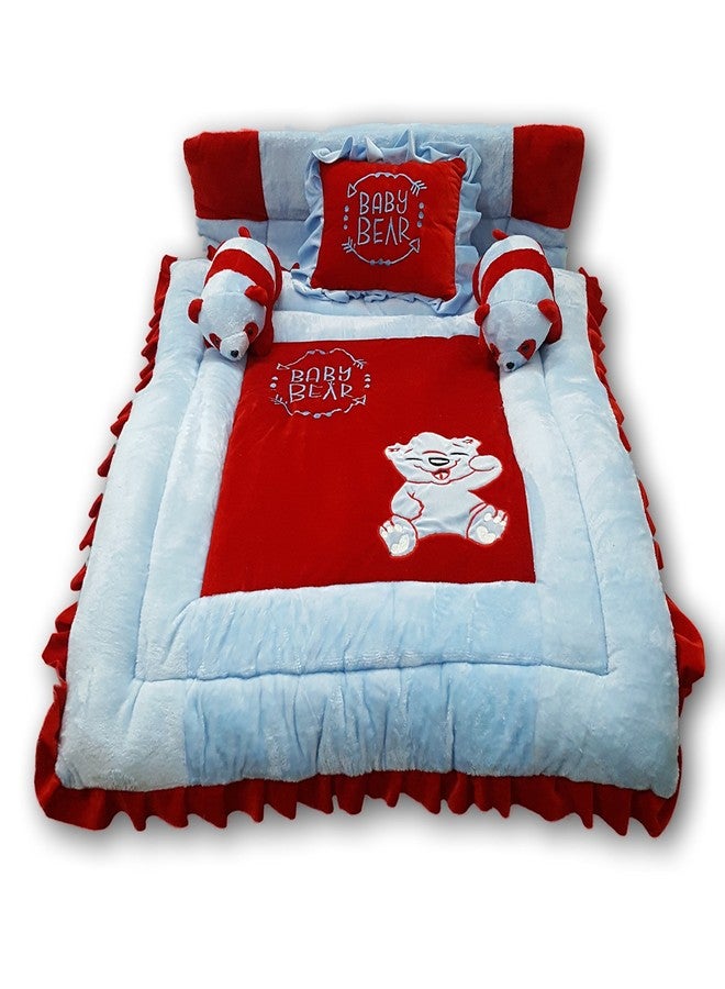 PINKS & BLUES Pinks and Blues Full Sleeping 5 Piece Baby Bedding Set with Two Bear Shape Side Pillows (0-48 Months) (Sky RED) - Image 1
