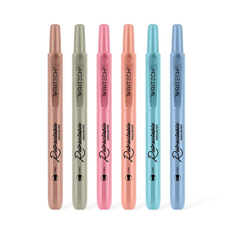 WRITECH Retractable Highlighters Assorted Colors: Chisel Tip Click Aesthetic Highlighter Marker Pens Pack Multi Colored Ink No Bleed Smear for Highlighting Journaling (6ct Vintage) - Image 1