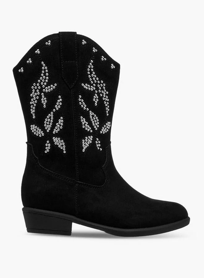 Little Missy  Embellished High Cut Boots with Zip Closure  | Best Price UAE