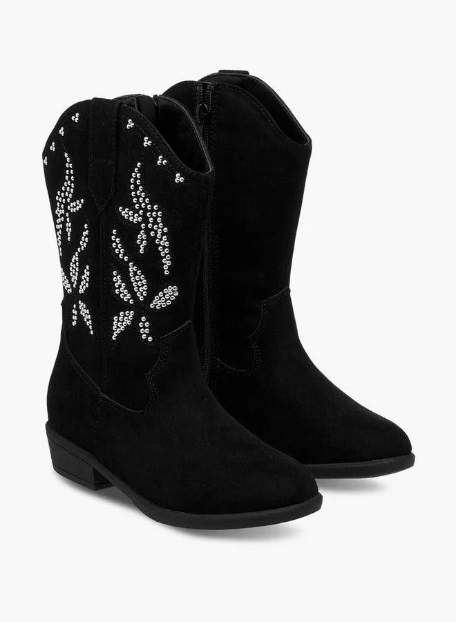 Embellished High Cut Boots with Zip Closure
