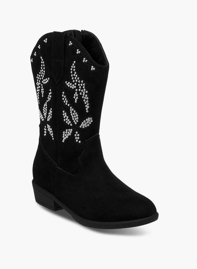 Little Missy  Embellished High Cut Boots with Zip Closure  | Best Price UAE
