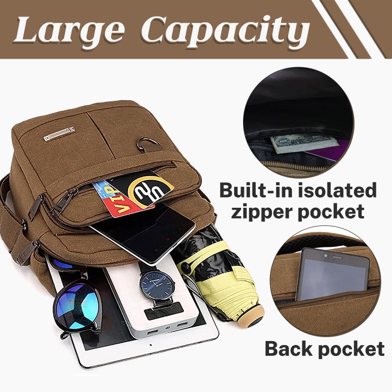 WisePoint Mens Crossbody Bag, Canvas Messenger Bag for Men, Vintage Shoulder Bag with Adjustable Strap and Handle (black) - Image 5