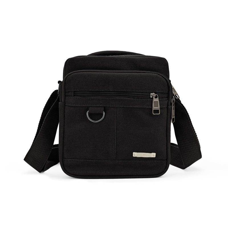 WisePoint Mens Crossbody Bag, Canvas Messenger Bag for Men, Vintage Shoulder Bag with Adjustable Strap and Handle (black) - Image 1