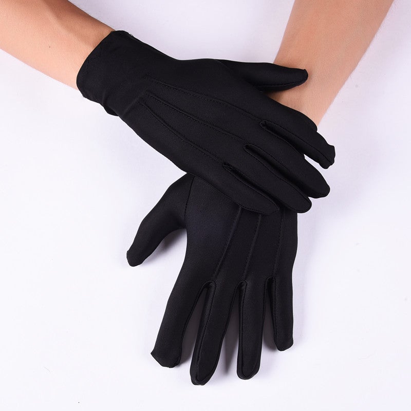 Elastic Lycra Large Formal Black and White Gloves Black 